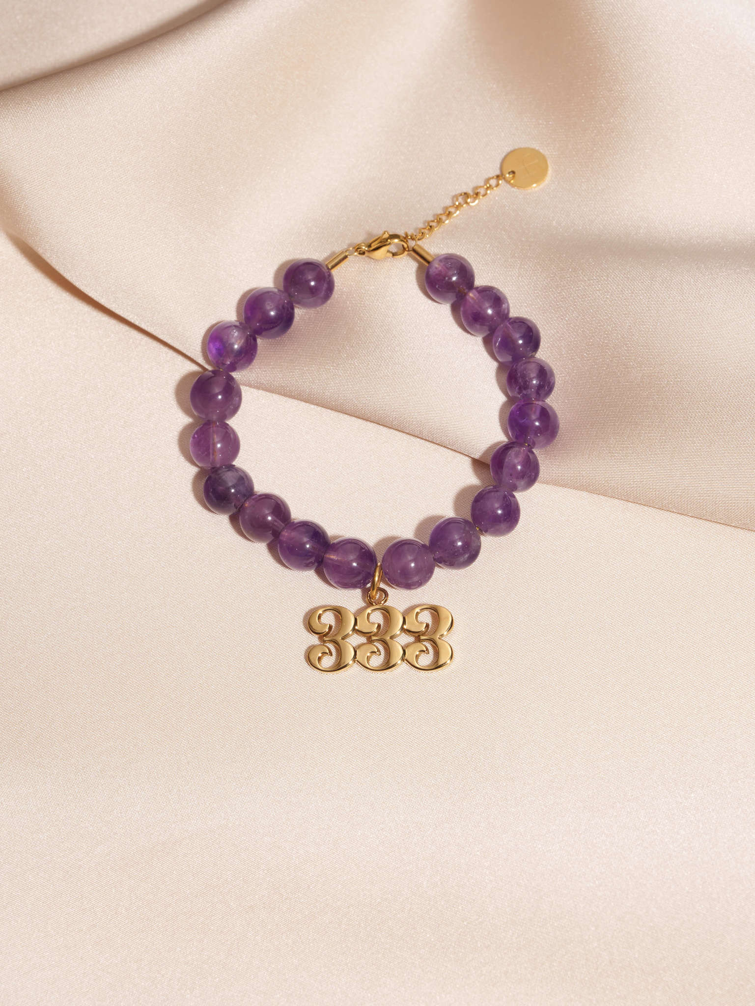 Angel Number 333 Amethyst Gemstone Gold Charm Bracelet