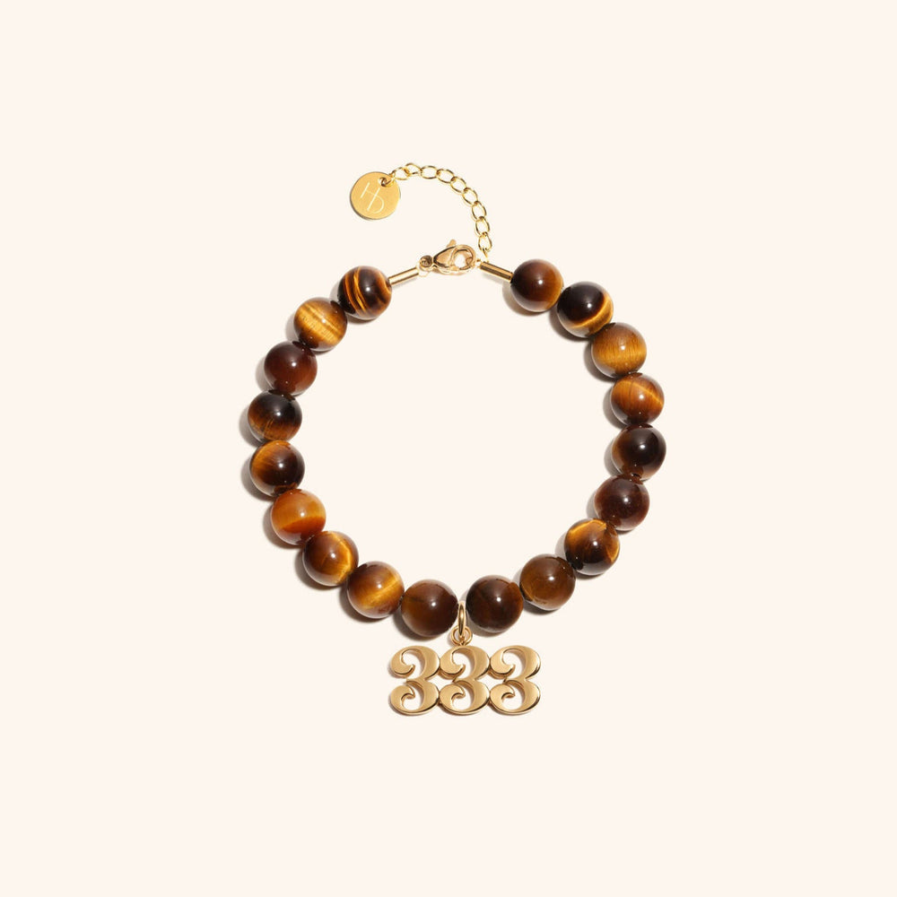 333 Tiger's Eye Gold Charm Bracelet