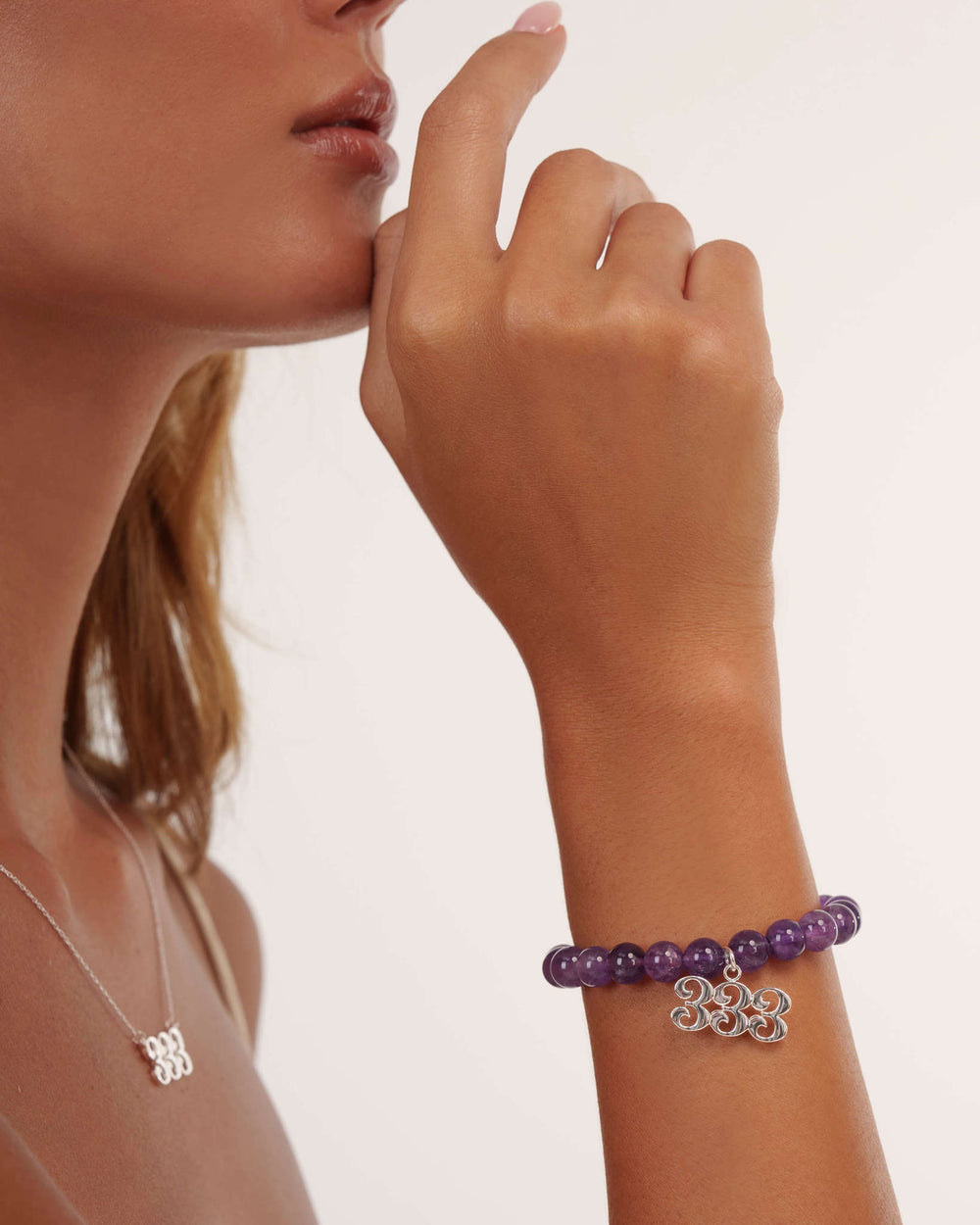 333 Amethyst Silver Charm Bracelet