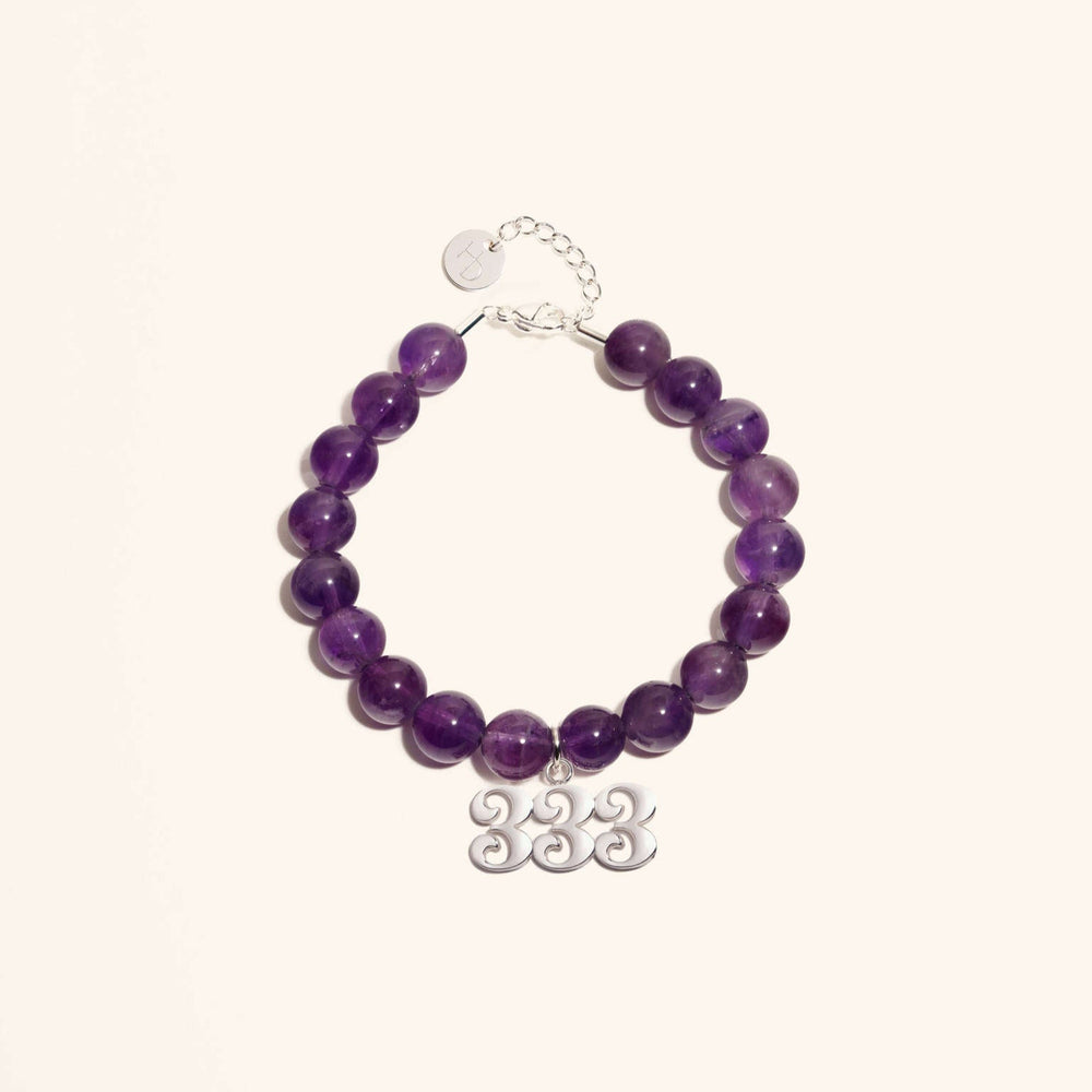 333 Amethyst Silver Charm Bracelet