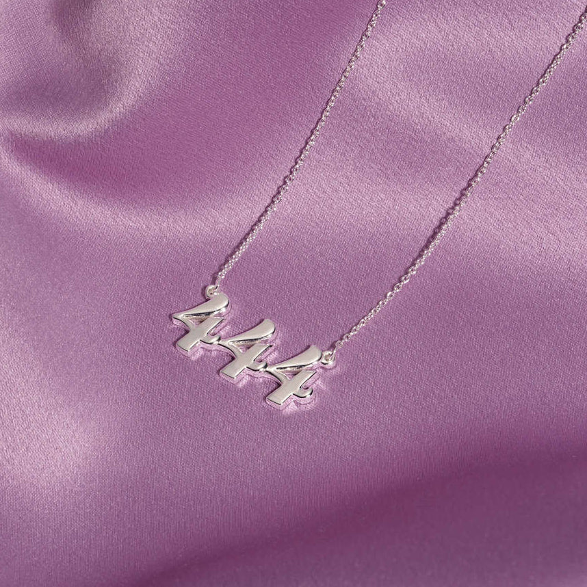 444 silver necklace unique design on silk