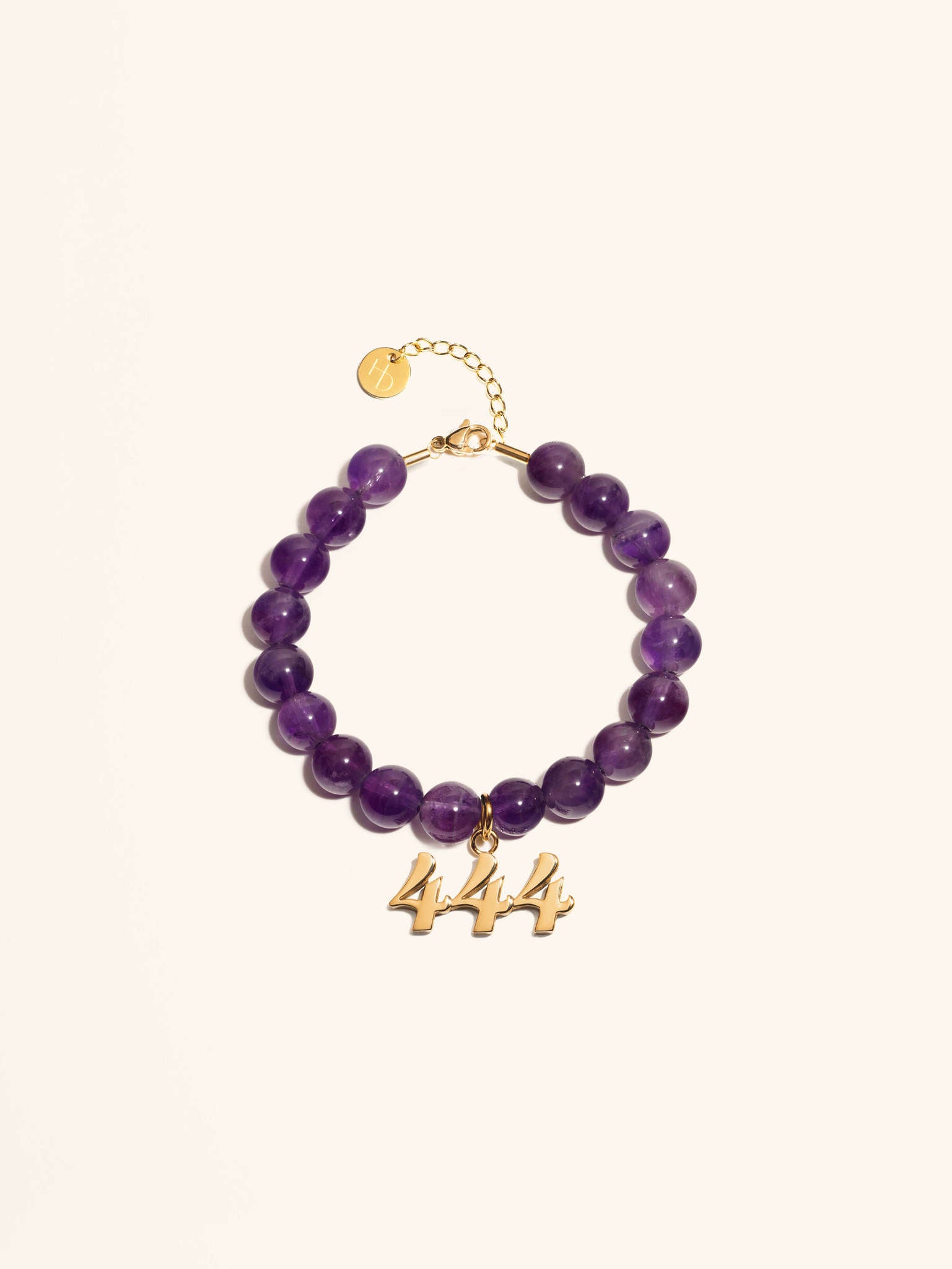 Angel Number 444 Amethyst Gemstone Gold Charm Bracelet