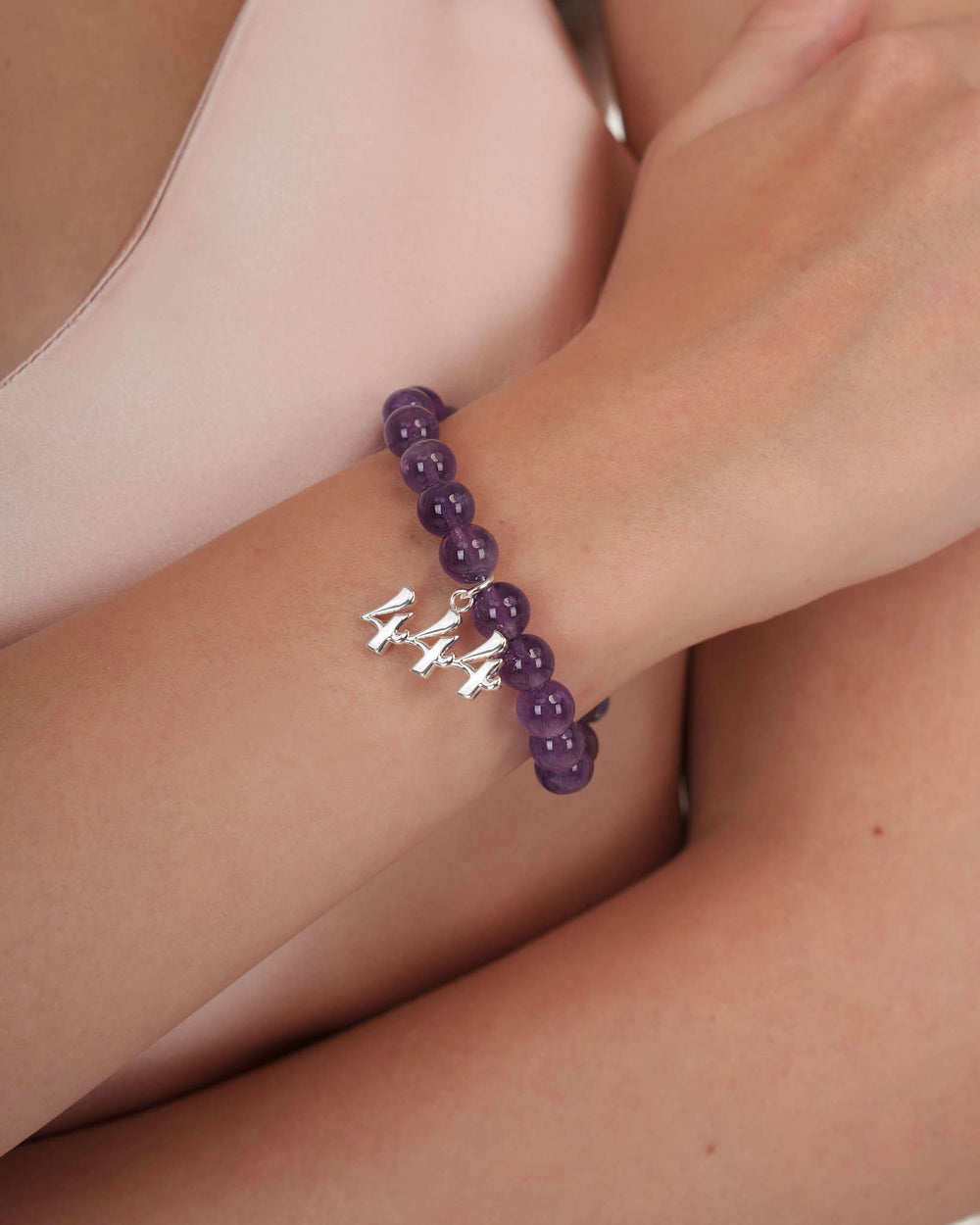 444 Amethyst Silver Charm Bracelet
