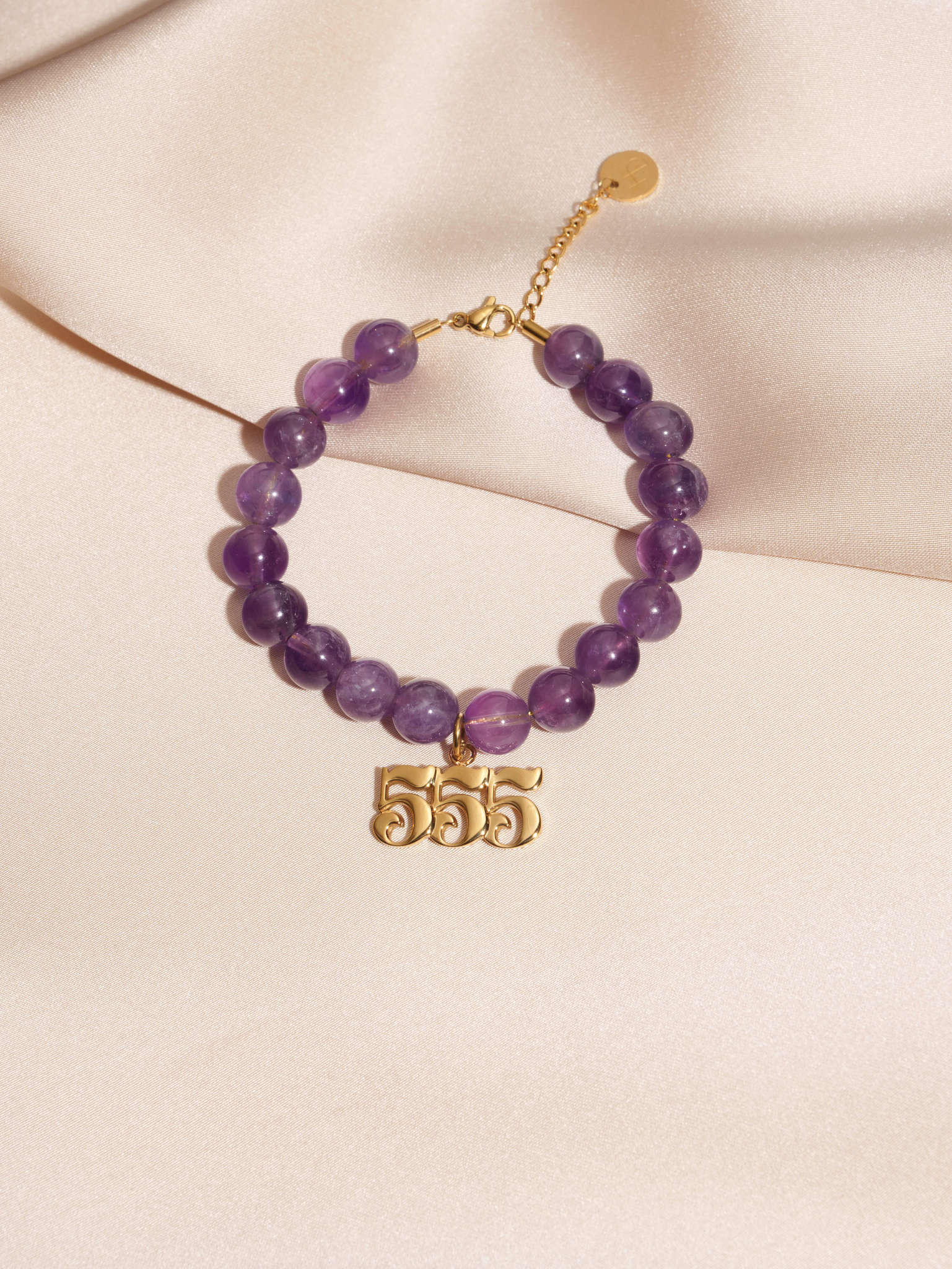 Angel Number 555 Amethyst Gemstone Gold Charm Bracelet