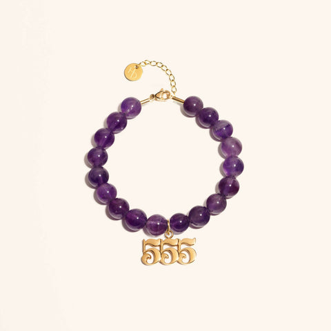 555 Amethyst Gold Charm Bracelet