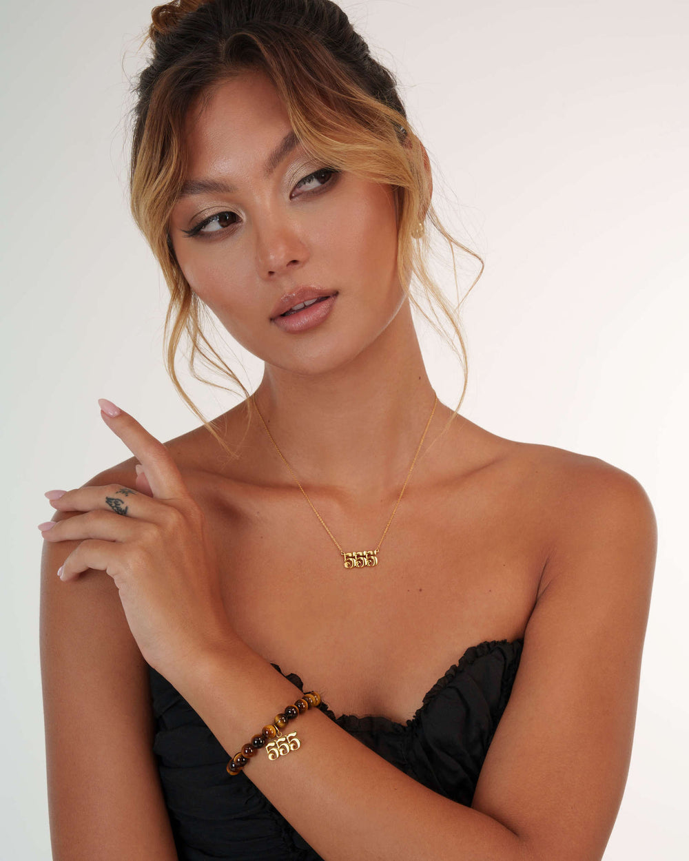 555 Tiger's Eye Gold Charm Bracelet