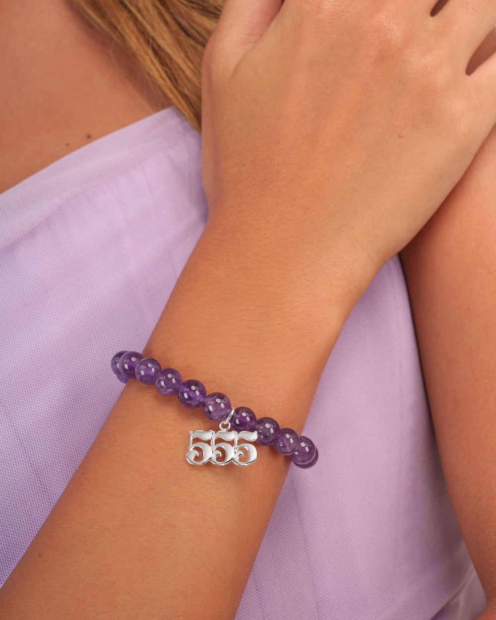 555 Amethyst Silver Charm Bracelet