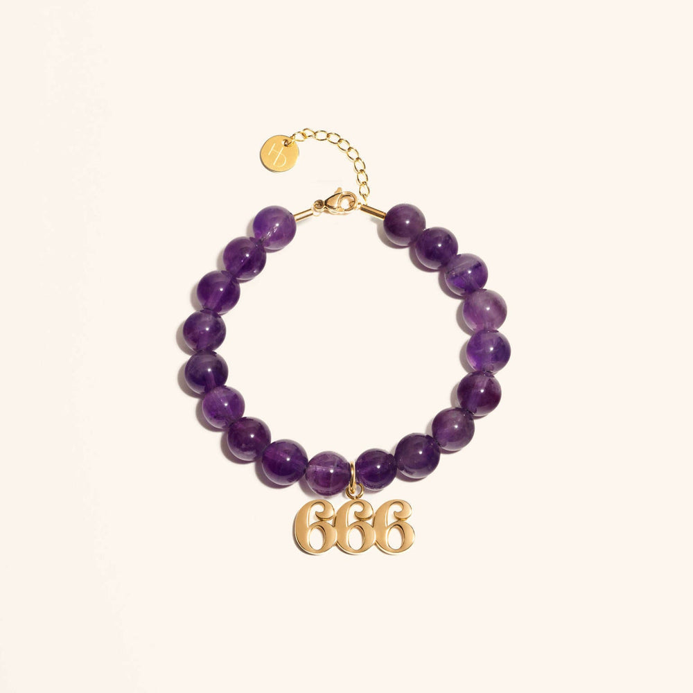 666 Amethyst Gold Charm Bracelet