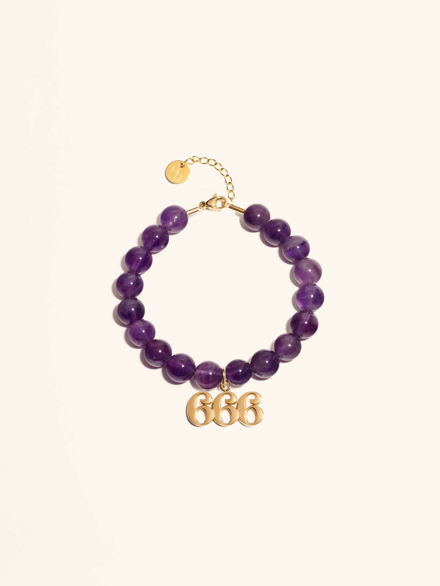 Angel Number 666 Amethyst Gemstone Gold Charm Bracelet