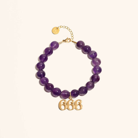 666 Amethyst Gold Charm Bracelet