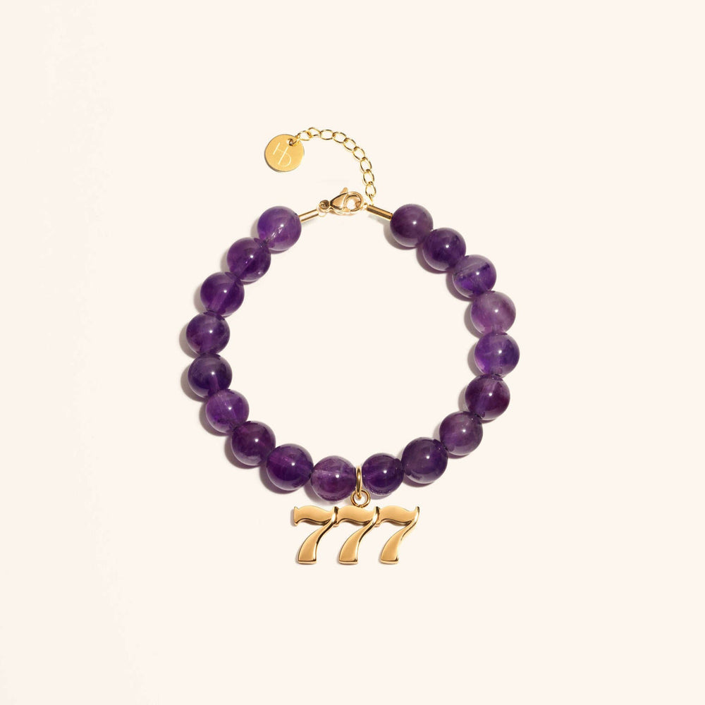 777 Amethyst Gold Charm Bracelet