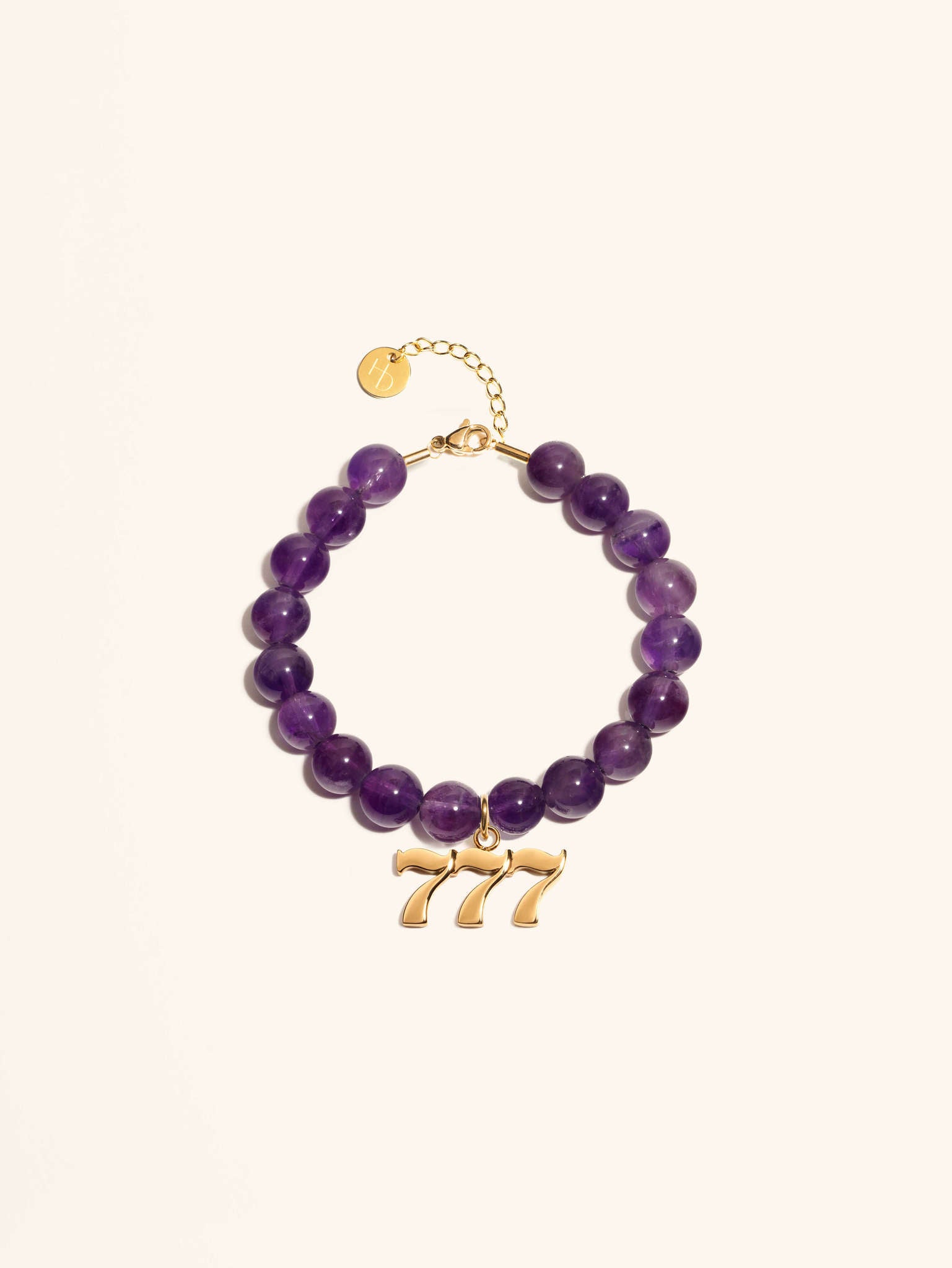 Angel Number 777 Amethyst Gemstone Gold Charm Bracelet