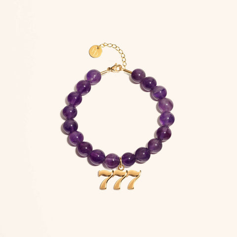 777 Amethyst Gold Charm Bracelet