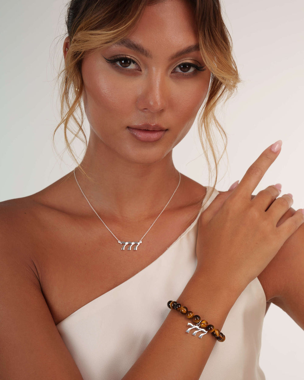 777 Tiger's Eye Silver Charm Bracelet