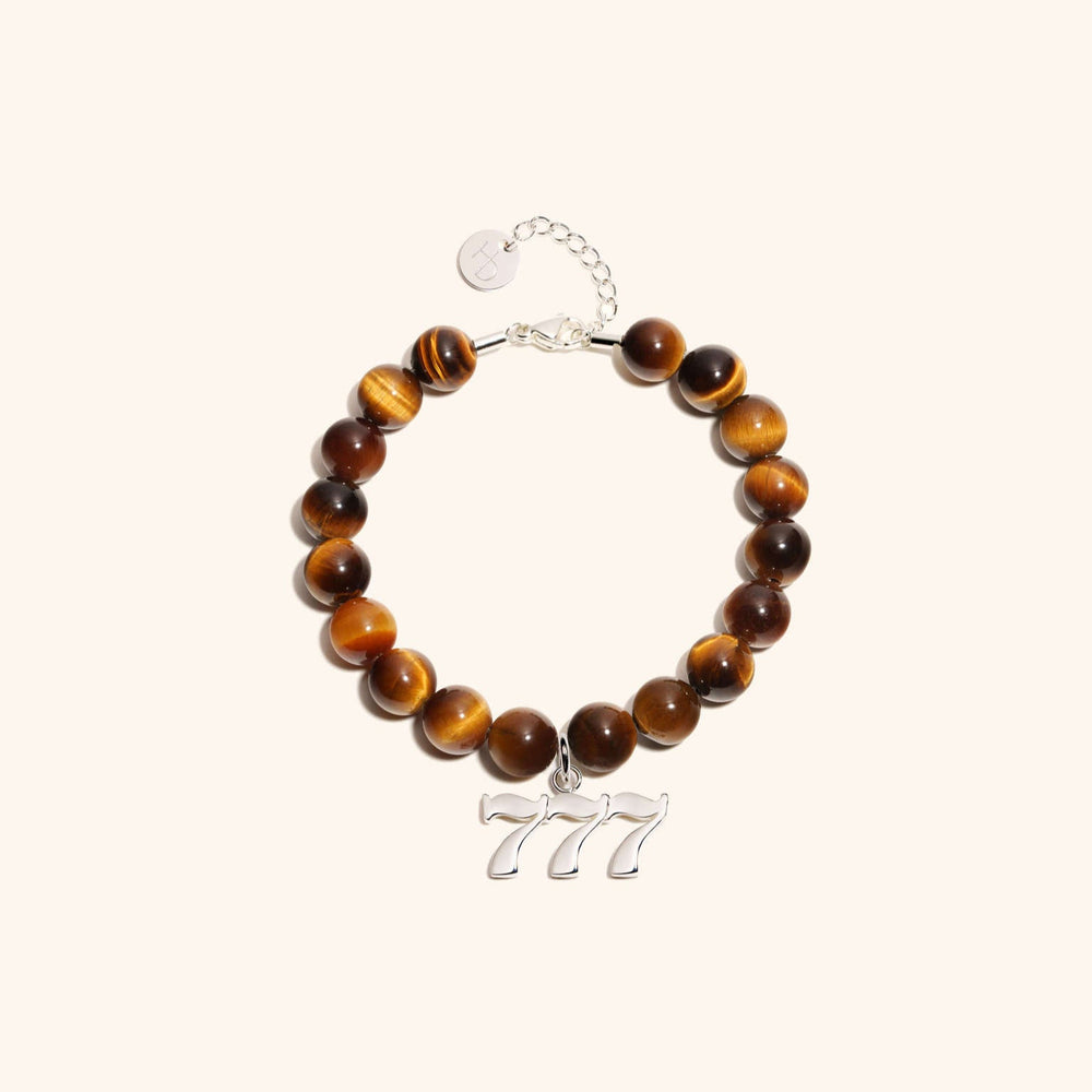 777 Tiger's Eye Silver Charm Bracelet