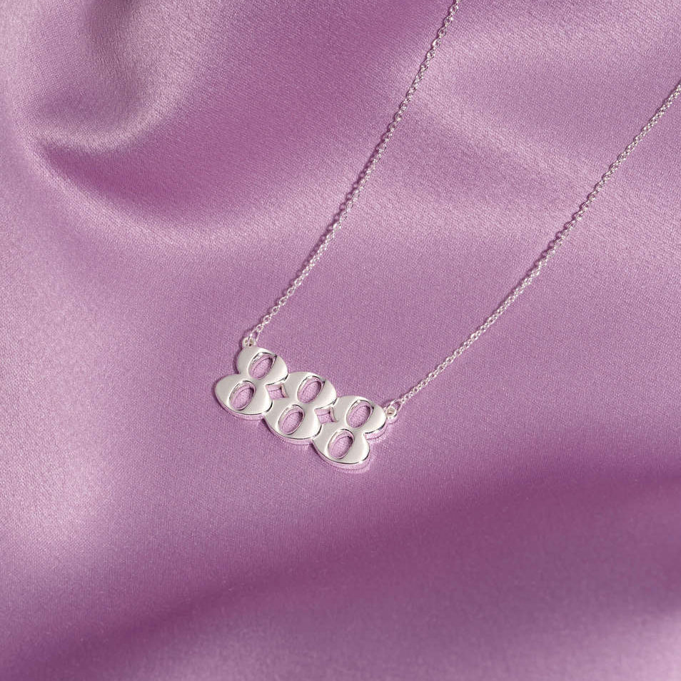 necklace with silver 888 pendant on silk