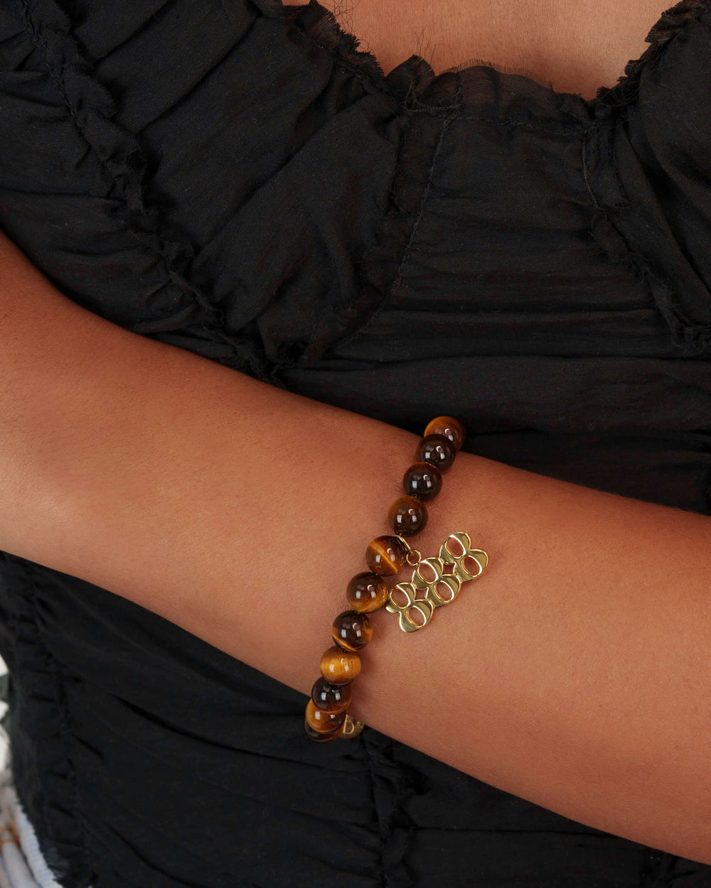 888 Tiger's Eye Gold Charm Bracelet