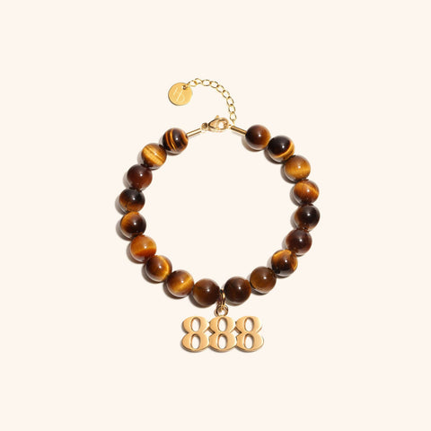 888 Tiger's Eye Gold Charm Bracelet