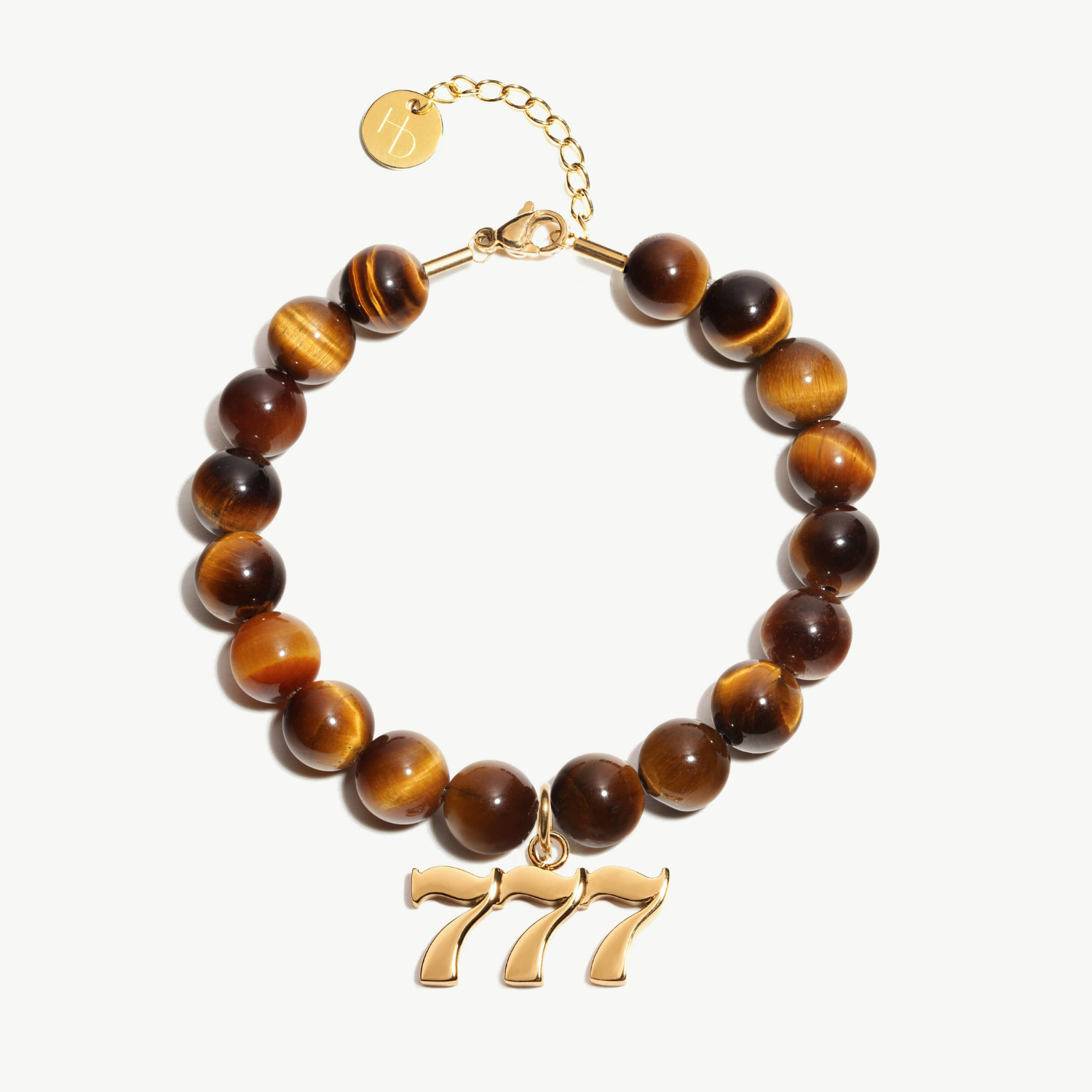 777 Tiger's Eye Gold Charm Bracelet