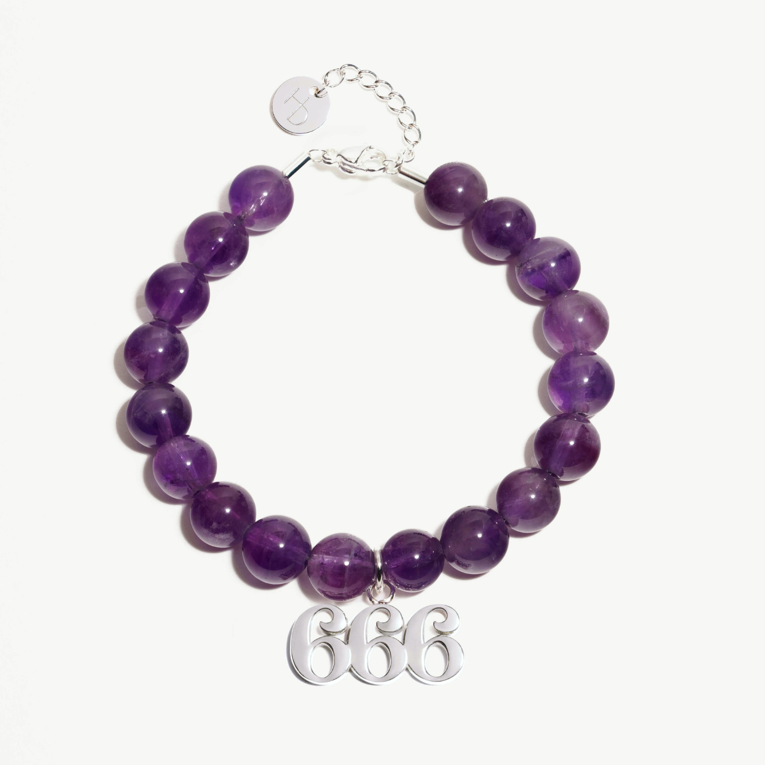 666 Amethyst Silver Charm Bracelet