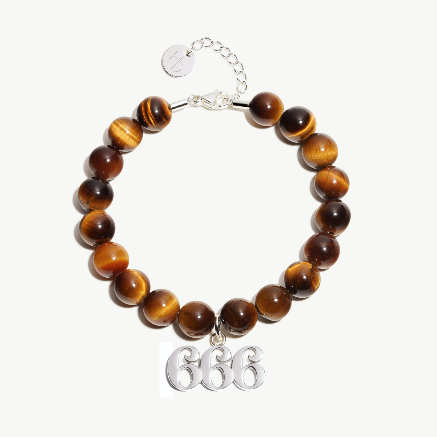 666 Tiger's Eye Silver Charm Bracelet