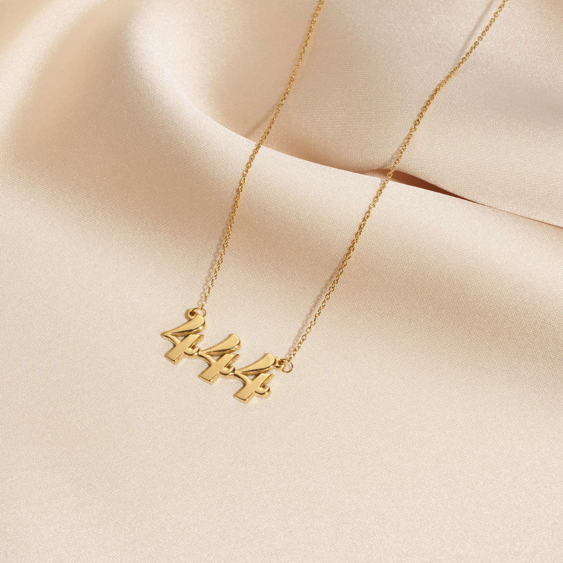 angel number 444 necklace gold on silk